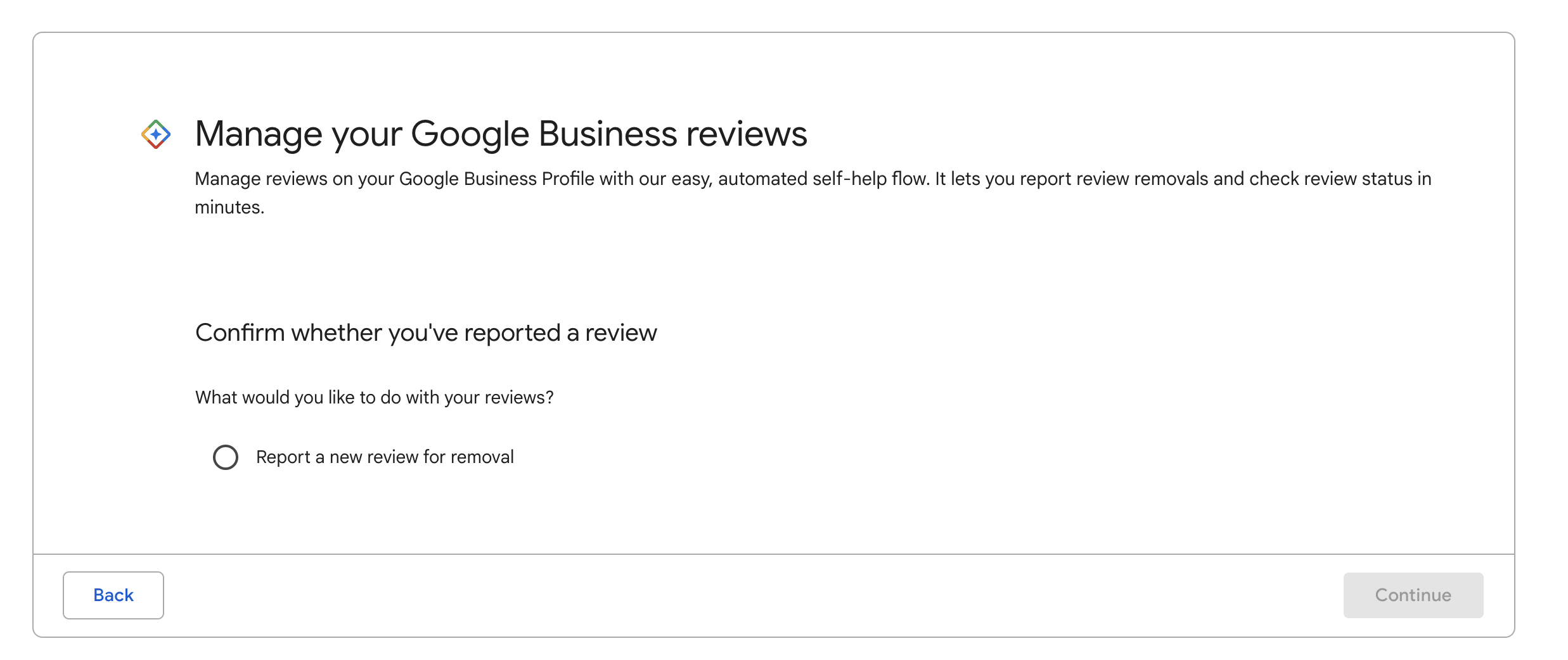 Report a review for removal on Google